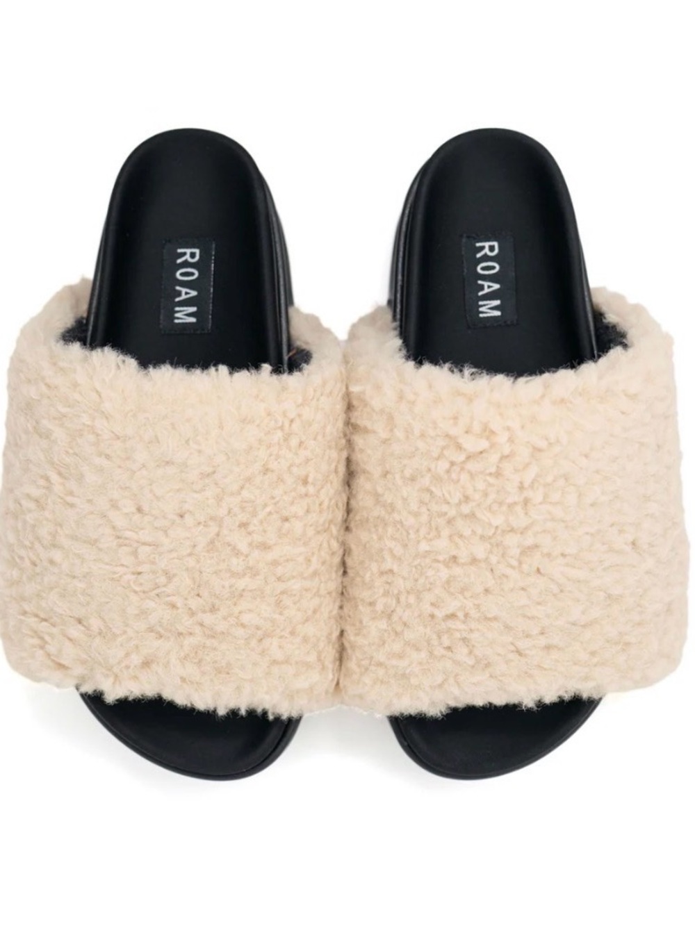 ROAM Cream Shearling Platform Slide Sandals